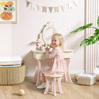 Qaba - Coiffeuse pour enfants, table de maquillage avec miroir et tabouret, 7 accessoires - rose-Le design charmant en forme de cœur avec ailes et les 7 accessoires inspirent des heures de jeu imaginatif
