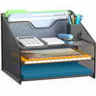 ShoppingAll - Organisateur de bureau avec plateau à papier à 3 niveaux et 2 sections verticales-Structure solide avec une finition noire enduite de poudre pour une durabilité et un style professionnel
