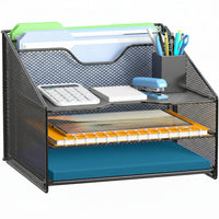 ShoppingAll - Organisateur de bureau avec plateau à papier à 3 niveaux et 2 sections verticales-Structure solide avec une finition noire enduite de poudre pour une durabilité et un style professionnel