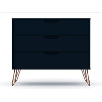 Manhattan Comfort - Rockefeller commode moderne mi-siècle 35,24" - tatiana bleu minuit-Commode Mid-Century Modern pour chambre