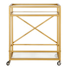 Hudson&Canal - Chariot de bar Wilson 30" de largeur - Laiton-Comprend un plateau et une étagère en verre trempé