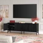 Hudson&Canal - Meuble TV Montello pour téléviseurs jusqu'à 78" - Grain noir-Dimensions du produit : 15,5" L x 70" l x 24" H