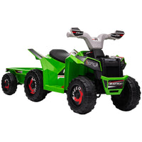 Aosom - VTT enfant à batterie 6 V avec remorque arrière - Vert-Remorque arrière pour ranger les jouets 