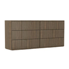 Manhattan Comfort - Clive 72" Commode double à 6 tiroirs style mid-century modern - Noyer brun et or-Les poignées encastrées en métal préservent une silhouette élégante, épurée et sans encombrement