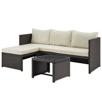 Manhattan Comfort - Ensemble de 3 : canapé 2 places et fauteuil lounge de patio moderne Menton avec table basse - marron et crème-Ensemble moderne de chaise longue d'extérieur 2 pièces, 2 places et table basse