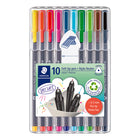 Staedtler - Marqueurs Fineliner triplus – 0,3 mm – couleurs variées – paquet de 10-Stylo à pointe fine de qualité supérieure avec pointe super fine à revêtement métallique