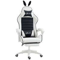 HOMCOM - Chaise de gamer inclinable avec repose-pieds - noir-Oreilles de chat et de lapin ajoutent une touche ludique et amusante