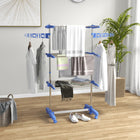 HOMCOM - Séchoir à vêtements pliable à 3 niveaux réglables - bleu-Doté de supports à 3 niveaux réglables en hauteur avec pinces ondulées et de 2 ailes latérales avec fentes 