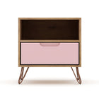Manhattan Comfort - Rockefeller Table de Nuit 1 Tiroir Style Mid-Century Modern 51 cm - Naturel et Rose Poudré - Lot de 2-Capacité de 5 kg par étagère et tiroir