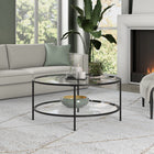 Hudson&Canal - Table basse ron Sivil 91 cm de large avec plateau en verre - Bronze noirci-Une finition en bronze fabriquée à la main est appliquée sur le cadre en acier