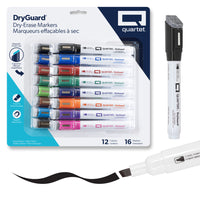 Quartet - Marqueurs effaçables à sec DryGuard, pointe biseautée, couleurs assorties, 16 unités -Protection d'encre dryguard :Les marqueurs Quartet sont durables. L'encre DryGuard , laissée sans capuchon pendant 24 heures, permet au marqueur de retrouver sa forme après 24 heures avec capuchon 