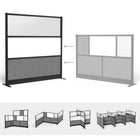 Luxor - Mur modulaire 70 x 70 - Cadre noir large, fenêtre givrée, tableau blanc, PET gris frais-Conception avec panneaux en acrylique givré et panneaux acoustiques en PET