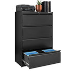 Storemax - Classeur latéral à 4 tiroirs - Noir-Construction durable, chaque tiroir peut supporter jusqu'à 45 kg, avec patins de nivellement réglables pour la personnalisation