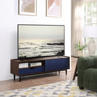 Manhattan Comfort - Meuble TV Duane 59,25 po style Mid-Century Modern - Brun Foncé et Bleu Marine-Comprend 1 tiroir à extension totale, 2 compartiments à étagère et 1 porte coulissante sur rail en plastique