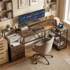 HOMCOM - Bureau de gaming réversible 76 po avec lumières RVB et ports USB - brun rustique-Patins de pieds réglables assurant la stabilité sur les surfaces de sol irrégulières