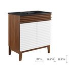 Modway - Render 30" Vanette de salle de bain - Noyer blanc Noir-Étagère de rangement réglable