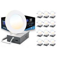 Impotek - Luminaire encastré au plafond DEL 4 po 9W 5CCT gradable avec veilleuse – Paquet de 12-Sélection polyvalente de la température de couleur - Élevez l’ambiance de votre pièce avec notre fonctionnalité avancée 5 CCT, vous permettant de choisir la température de lumière parfaite pour n’importe quel cadre. Changez facilement entre les options 2700K, 3000K, 3500K, 4000K et 5000K avec un simple basculement sur la boîte de jonction, adaptant l’atmosphère lumineuse à votre humeur ou à votre décor en toute s