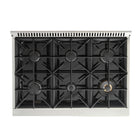 Kucht - 36 po Série KNG Cuisinière Pro Style au gaz propane - Acier inoxydable/Blanc-Grilles de cuisson robustes en fonte résistantes à la chaleur intense permettant de déplacer les ustensiles d’un brûleur à l’autre sans les soulever