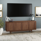 Hudson&Canal - Meuble TV Aelin pour téléviseurs jusqu'à 75" - Noyer satiné-Caractéristiques assemblage facile