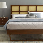Modway - Sidney Canne et bois Lit plateforme Queen avec pieds angulaires, Noyer-Rubberwood Legs
