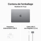 Apple - Portatif MacBook Air 15,3 po, M3, SSD 256 Go, Mémoire unifiée 16 Go, Gris Sidéral, Anglais-Super connecté: MacBook Air intègre deux ports Thunderbolt, une prise pour écouteurs, les connectivités Wi-Fi 6E et Bluetooth 5.3, et un port de recharge MagSafe. Il prend en charge jusqu’à deux moniteurs quand l’écran est rabattu.