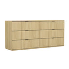 Manhattan Comfort - Clive 72" Commode double à 6 tiroirs style milieu du siècle moderne - Chêne naturel-Les poignées encastrées en métal maintiennent une silhouette élégante, épurée et dégagée