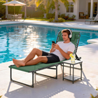 Outsunny - Chaise longue pliante - chaise longue avec appui-tête - vert-Fabriqué avec un cadre en acier revêtu de poudre