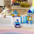 Magna-Tiles - Ensemble de construction magnétique Poste de police 35 pièces-Sécurité garantie: Toutes les pièces MAGNA-TILES sont conçues pour résister à d’innombrables heures de jeu. Notre grille exclusive empêche la fissuration, tandis que les rivets de fixation maintiennent les aimants en sécurité