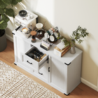 HOMCOM - Buffet moderne 47 po avec tiroirs et portes de rangement - grain de bois blanc-Les glissières métalliques lisses et les charnières réglables assurent une utilisation quotidienne pratique