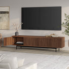 Hudson&Canal - Meuble TV Whitman pour téléviseurs jusqu'à 85 pouces - Noyer satiné-Dimensions du produit : 15,5" L x 78,5" l x 20" H