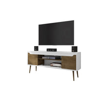 Manhattan Comfort - Meuble TV Bradley 62,99 po style Mid-Century Modern - Blanc et Brun Rustique-Meuble TV autoportant de style mid-century modern pour salon et chambre