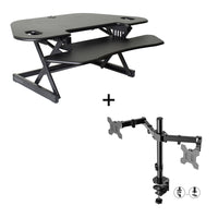 Rocelco - Rehausseur de bureau d'angle réglable assis/debout de 46 po avec support pour double écran - Noir-Aucun assemblage requis pour CADR