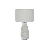 Monarch Specialties - Luminaire - 27 po H Lampe De Table - Céramique Gris - Abat-Jour Gris - Contemporain-En combinant un blanc lisse avec une finition grise texturée sur la base en forme de vase de cette lampe de table en céramique de 27 pouces de haut, surmontée d'un abat-jour tambour en lin beige et finie par un fleuron doré, ajoute un style contemporain frais à une pièce