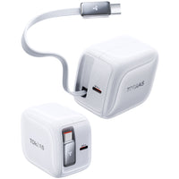 Torras - Chargeur rapide rétractable YOGA 67 W - Blanc-Design compact avec prise pliable, idéal en déplacement
