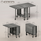 HOMCOM - Table à manger pliante à abattant sur roulettes 51 po avec étagère de rangement pour 6 personnes - gris vieilli-Structure en panneau de particules avec une finition en métal noir de style campagnard 