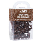 JAM Paper - Punaises colourées - couleur chocolat - paquet de 100-Taille : Standard (environ 2,5 cm) | Pointe en acier : idéale pour épingler des notes sur des tableaux en liège et des cabines