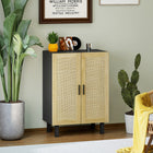 HOMCOM - Buffet boho 28,7 po L - noir-Convient pour la cuisine, le salon ou l’entrée 