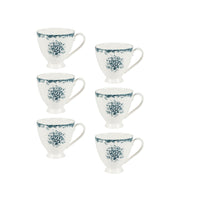Casa Domani - Tasse sur pied Rosetta Antique Bleu 310 ml - Pack de 6-Fait de porcelaine avec des décalcomanies pour améliorer les détails complexes.