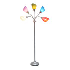 Simple Designs - Lampe de sol argentée à col de cygne réglable, 5 lampes, abat-jour multicolores primaires-Interrupteur rotatif situé sur le montant pour plus de commodité