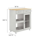 Modway - Culinary Chariot de cuisine avec barre à serviettes, Gris clair naturel-Plateau en caoutchouc