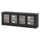 Hudson&Canal - Meuble TV Thornwell pour téléviseurs jusqu'à 78 pouces avec portes vitrées - Grain noir/Aulne blanc-Le dessus a une capacité de poids de 75 lb, les étagères du milieu peuvent supporter 25 lb, les étagères inférieures supportent 50 lb