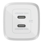 Belkin - Chargeur mural BoostCharge Pro 65 W à deux ports USB-C GaN-CHIPSET GAN INTÉGRÉ : Ce chargeur pour Samsung et iPhone est certifié USB-C PD 3.0 avec technologie GaN intégrée, ce qui signifie qu'il peut fournir une charge efficace à haute puissance à votre appareil compatible tout en réduisant l'émission de chaleur - le tout dans une conception compacte