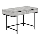 Monarch Specialties - 7553 Bureau 48 po L - Gris/Metal Noir-Bureau d'ordinateur au fini faux bois gris avec 2 tiroirs de rangement avec larges poignées découpées et glissières de tiroir en métal