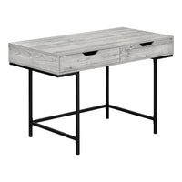 Monarch Specialties - 7553 Bureau 48 po L - Gris/Metal Noir-Bureau d'ordinateur au fini faux bois gris avec 2 tiroirs de rangement avec larges poignées découpées et glissières de tiroir en métal