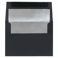 JAM Paper - Enveloppes d'invitation A7 doublées d'aluminium - 5,25 x 7,25 - lin noir avec feuille d'argent - Paquet de 25-Nos enveloppes sont fabriquées à partir de 30 % de papier recyclé de 32 lb et comportent une fermeture à rabat droit en gomme avec une finition en lin