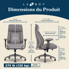 La-Z-Boy - Fauteuil de travail Renzo - gris-Roulettes doubles pivotant sur 360° et glissant facilement sur la plupart des tapis , Utilisation déconseillée sur le carrelage et les planchers de bois franc
