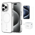 AXS - Ensemble de départ - étui ULTRA CLEAR transparent testé contre les chutes, protecteur d’écran et chargeur 30W pour iPhone 16 Pro - Clear-Étui résistant aux chutes avec des poches d’air absorbant les chocs