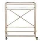 Hudson&Canal - Chariot-bar Wilson 30 po de largeur - Nickel satiné-Comprend un plateau et une étagère en verre trempé