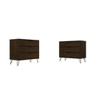 Manhattan Comfort - Rockefeller commode 3 tiroirs style milieu du siècle de 35,24 po - brun - ensemble de 2-Commode Mid-Century Modern pour chambre à coucher lot de 2