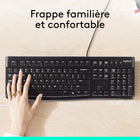 Logitech K120 Clavier filaire USB prêt à l’emploi pour Windows - Noir-Facilité de configuration et d’utilisation : Installation simple, branchez le clavier filaire via USB à votre PC ou ordinateur portable et utilisez-le tout de suite sans besoin d’installer de logiciel